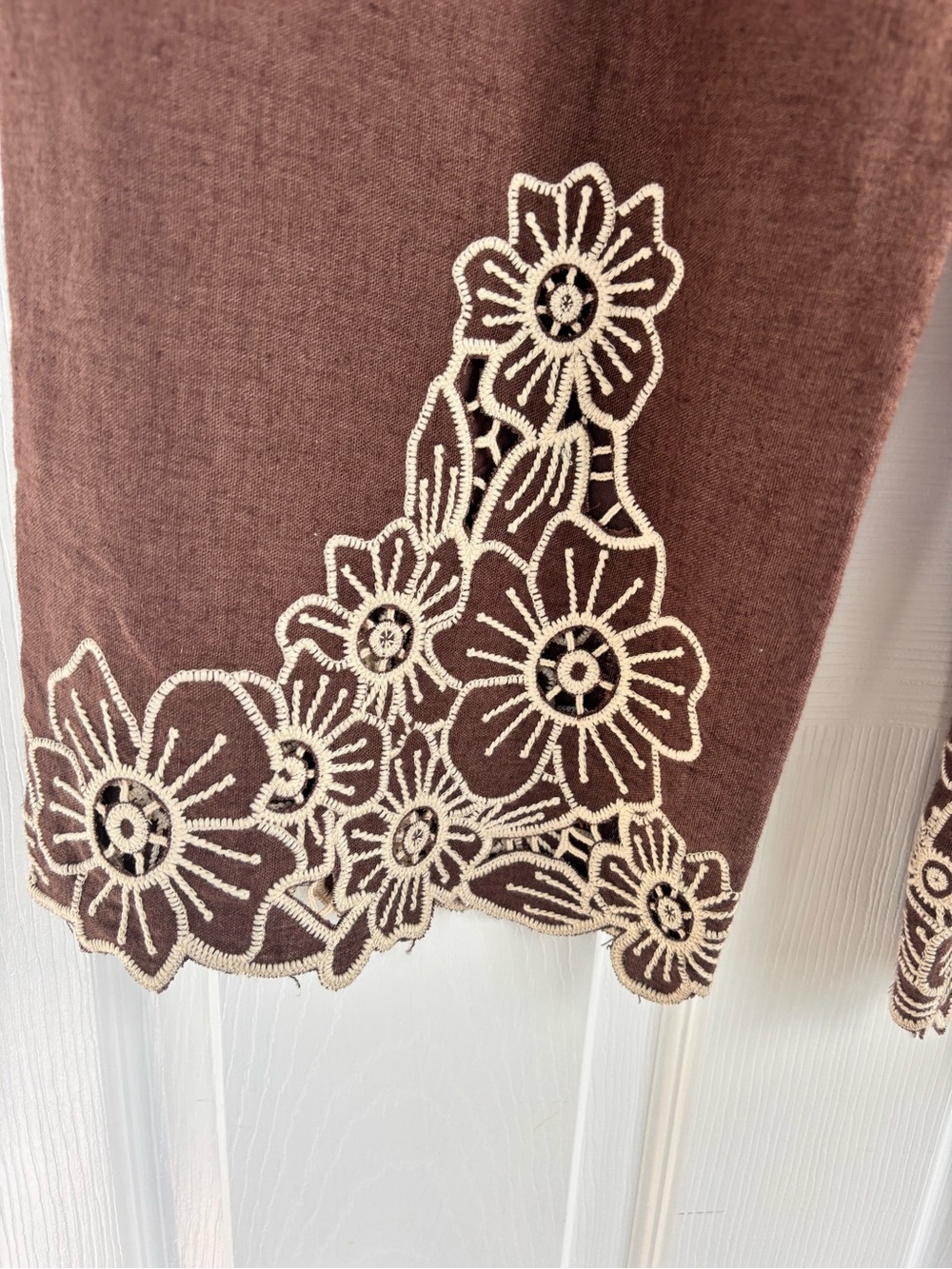Abercrombie & Fitch Brown Linen-Blend Embroidered Hem Pants - Picture 4 of 8